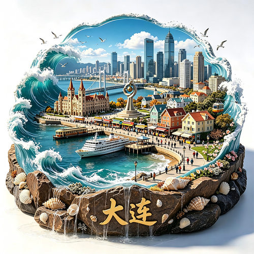 大连浪花金属冰箱贴2026新款立体浮雕磁贴旅游纪念品文创伴手礼