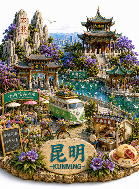云南昆明文创冰箱贴金属浮雕磁贴云南旅游纪念品伴手礼物装饰品