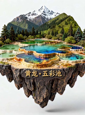 黄龙五彩池文创冰箱贴2025新款3D立体悬浮磁贴九寨沟旅游纪念品