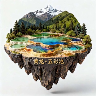 3D立体悬浮磁贴九寨沟旅游纪念品 黄龙五彩池文创冰箱贴2025新款