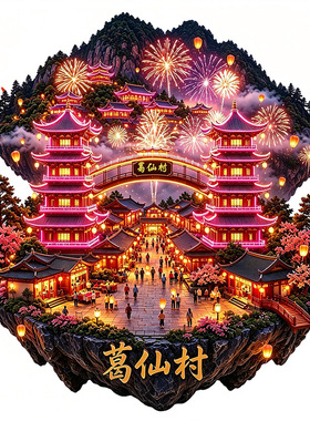 葛仙村千人灯会金属冰箱贴立体浮雕磁贴旅游城市纪念品文创伴手礼