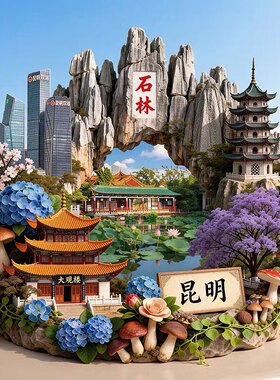 昆明文创金属冰箱贴3d立体浮雕磁贴云南旅游纪念品文创伴手礼物