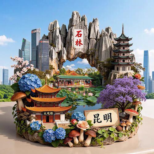 昆明翠湖公园金属冰箱贴3d立体浮雕磁贴云南旅游纪念品文创伴手礼