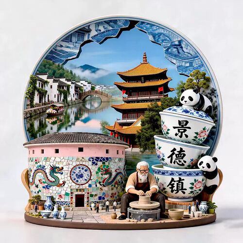 景德镇文创冰箱贴2026新款金属浮雕磁贴江西旅游纪念品伴手礼物