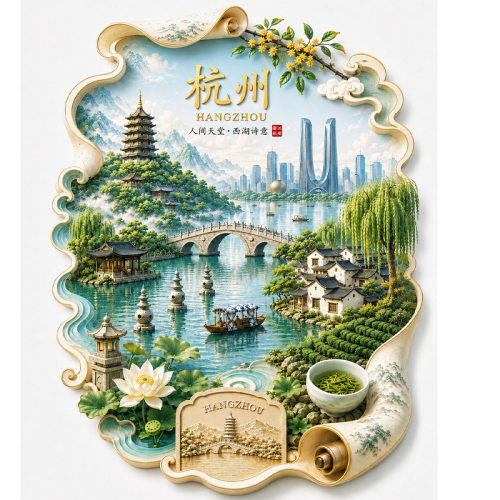 杭州西湖金属冰箱贴3d立体浮雕磁贴旅游城市纪念品文创伴手礼物