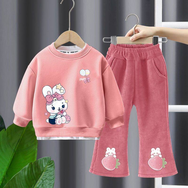 女童春装休闲套装春季女宝宝卡通兔子卫衣两件套洋气时髦儿童春款