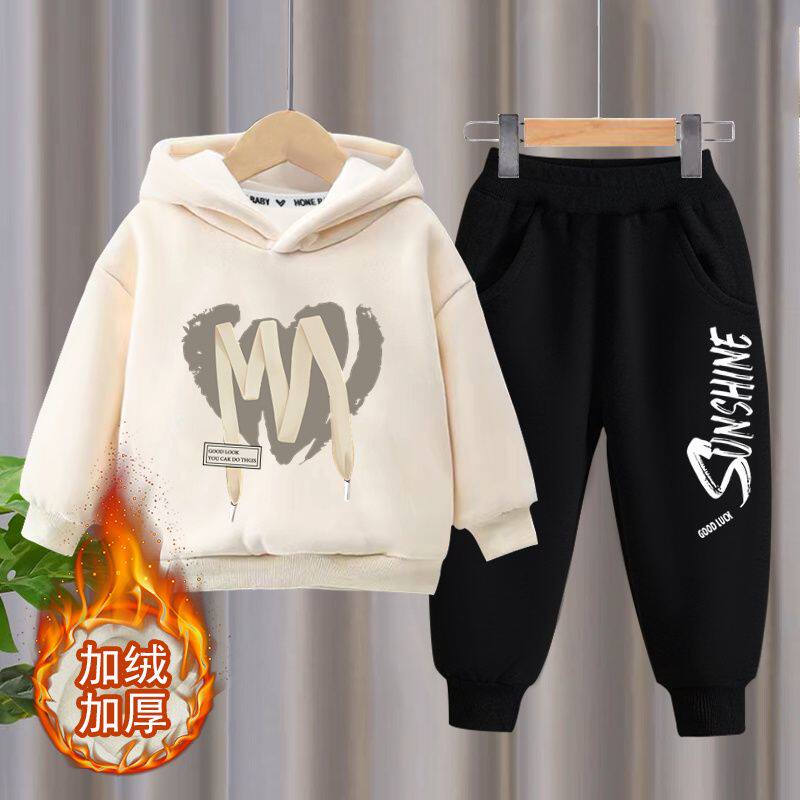 男女童加绒卫衣套装儿童秋冬新款衣服男孩冬装加厚运动服中小童