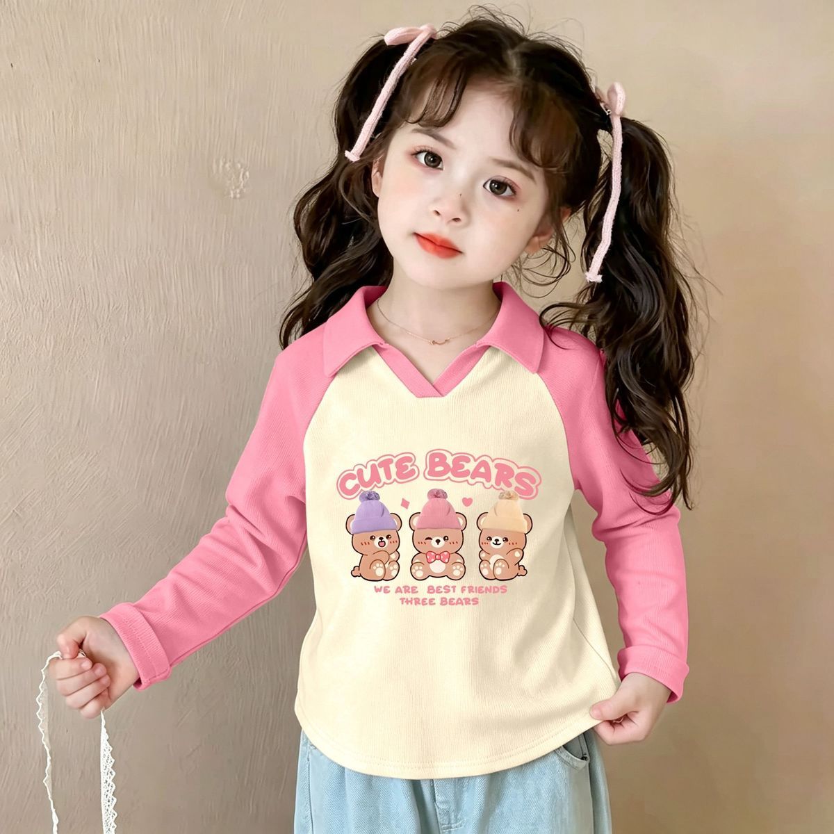 女童长袖卡通Polo打底T恤春秋