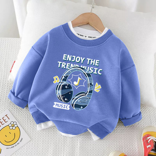 男童卫衣春秋款2024新款时髦T恤假两件帅气韩系男宝春季上衣长袖