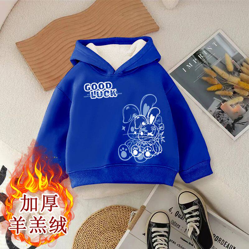 童装男童加绒卫衣儿童连帽加厚羊羔绒中小童洋气冬装2023新款