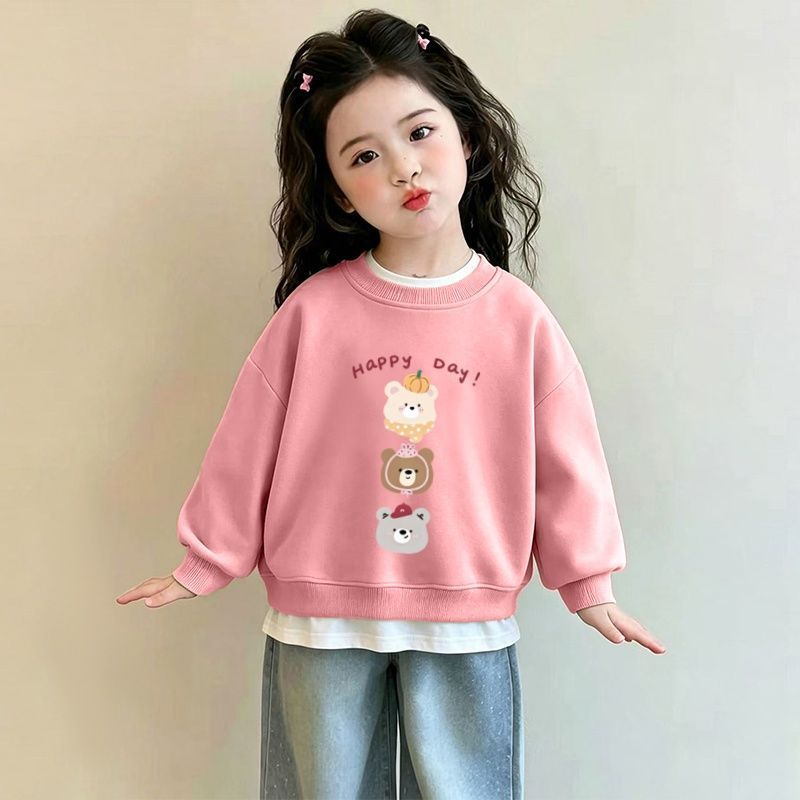 女童春装假两件撞色卫衣