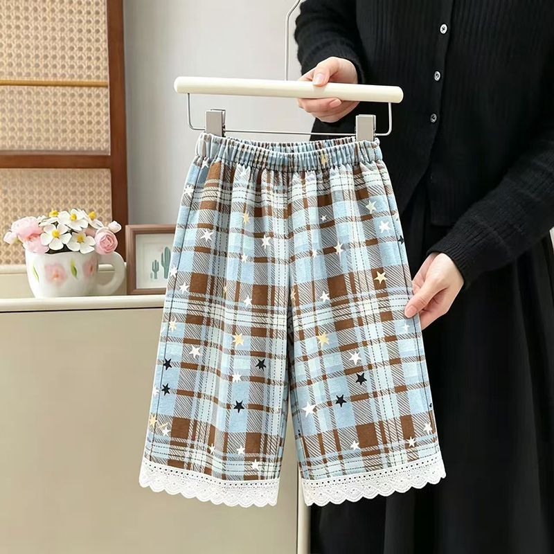 女童夏季格子阔腿防蚊裤