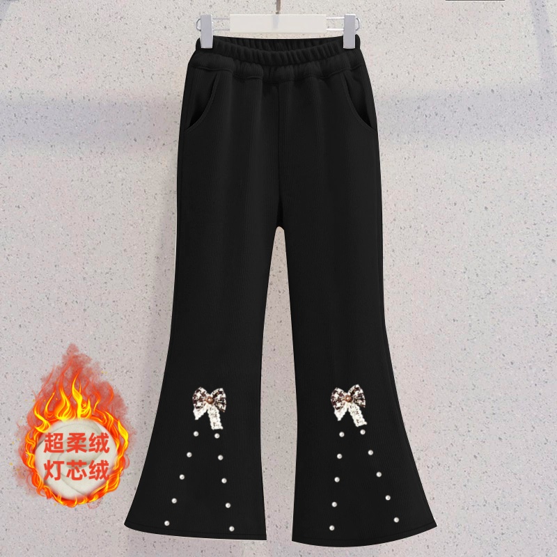 女童加绒喇叭裤秋冬女孩洋气加厚一体绒休闲裤儿童灯芯绒裤子冬季