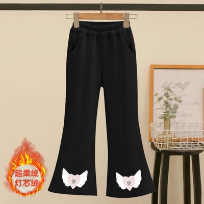 女童一体绒秋冬装加绒微喇叭裤
