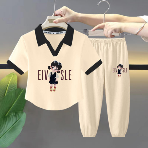 女童夏季套装polo衫冰丝裤