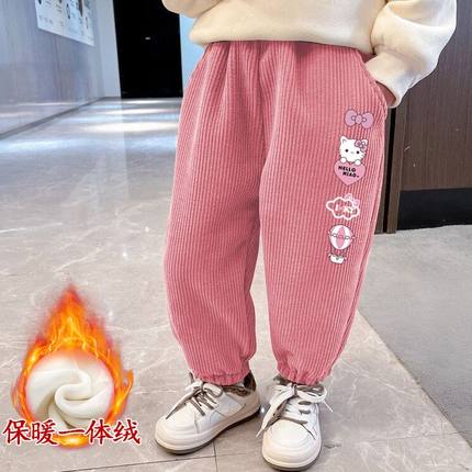 女童加绒裤子秋冬款2024新款中小童洋气灯芯绒裤子儿童加厚外穿潮