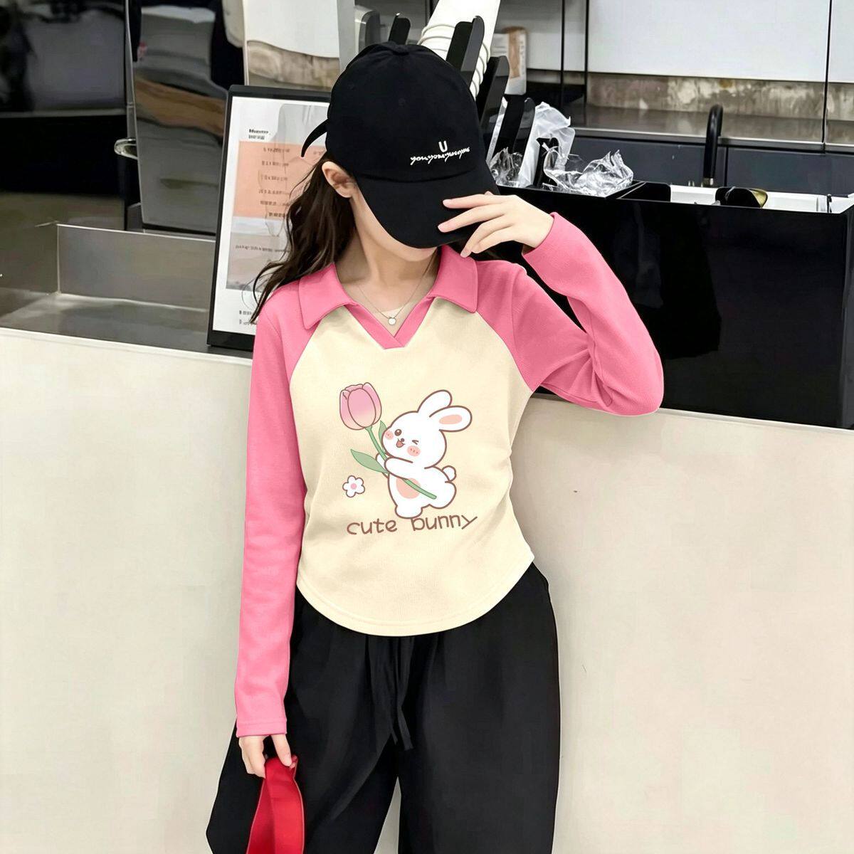 女童POLO领长袖T恤春秋新款