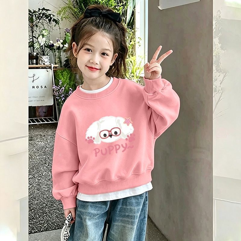 女童春秋韩版假两件圆领卫衣