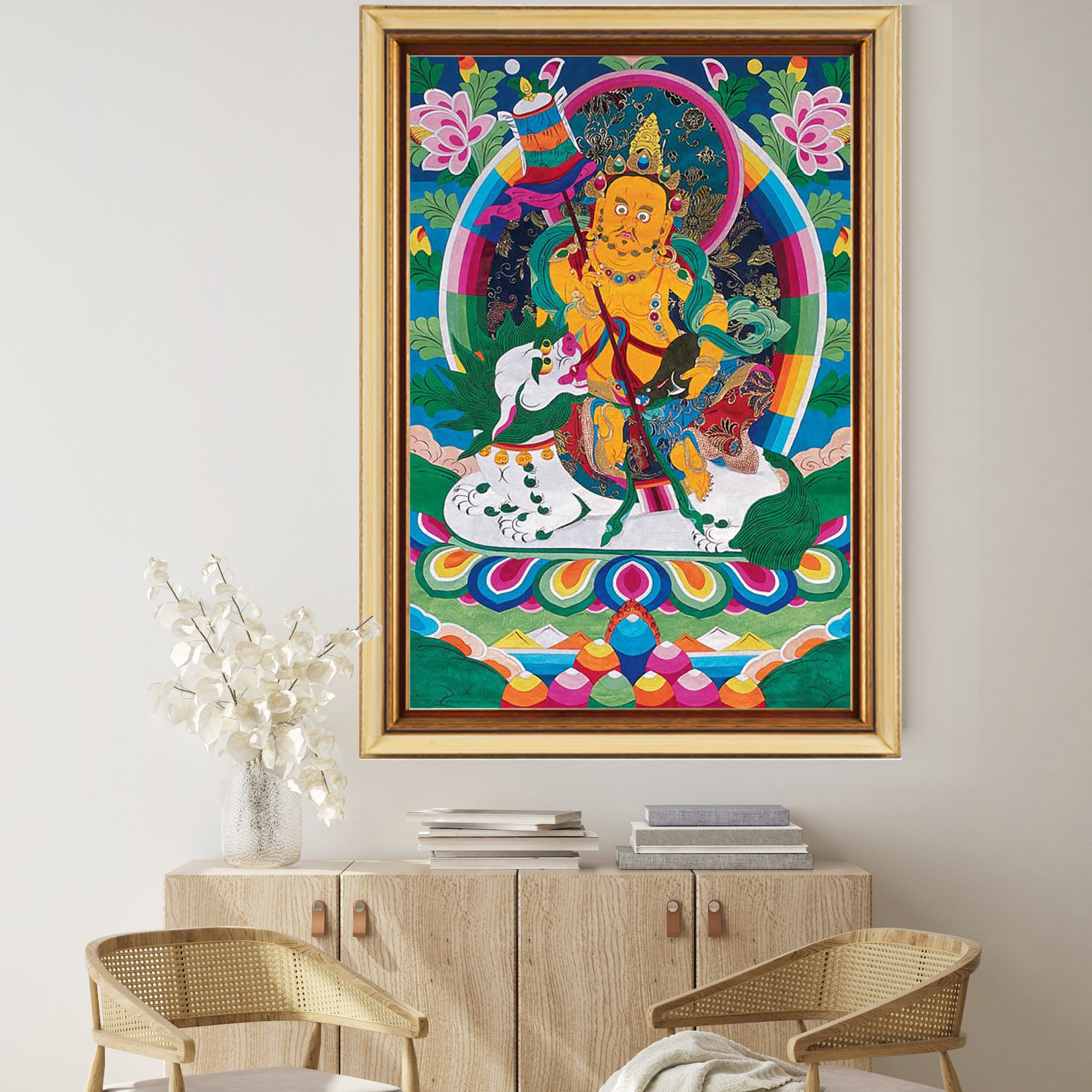 精准印花启缘十字绣唐卡财宝天王客厅书房门厅挂画棉线丝线钻石画图片