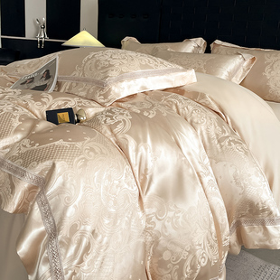 高级A类160支贡缎提花四件套轻奢全棉被罩套床笠纯棉超柔裸睡床品