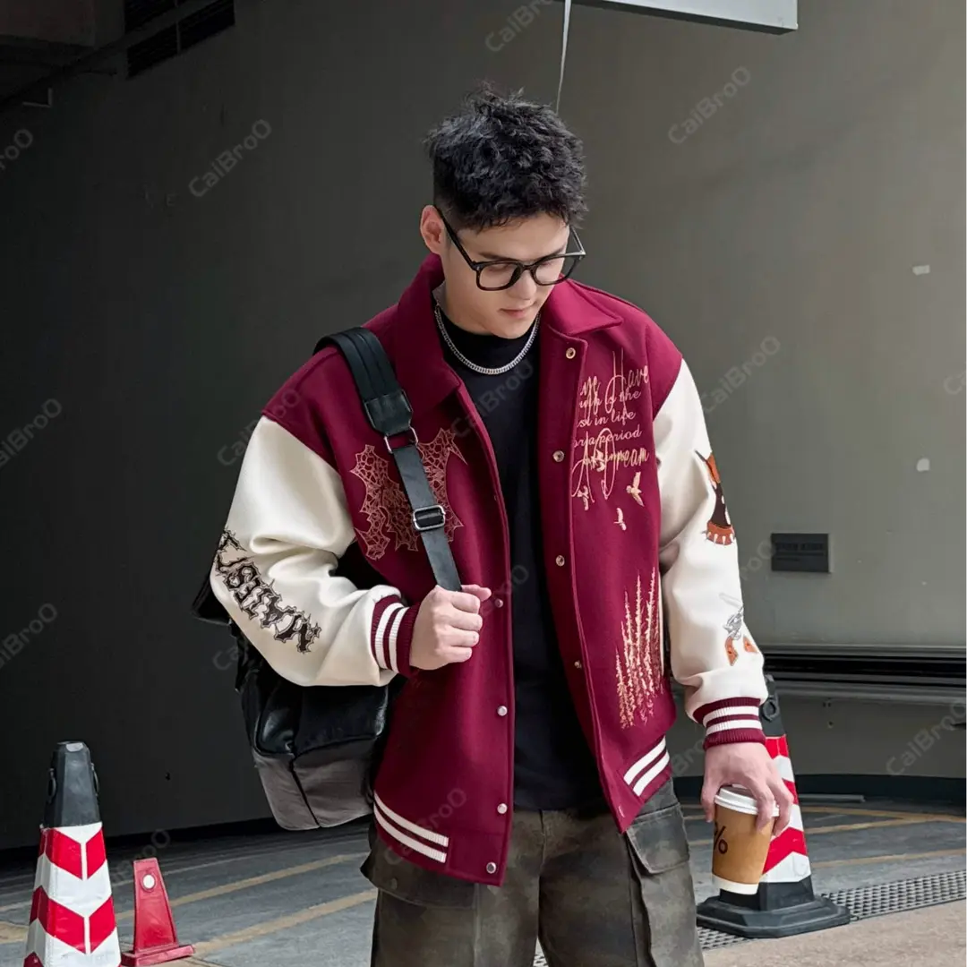 蔡不肉同款大重码长袖美式刺绣棒球服外套飞行棒球服夹克外套
