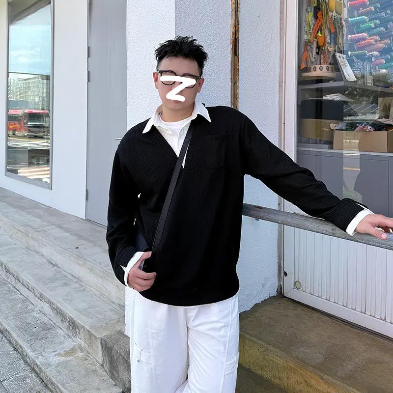 郑一穿搭【懒人叠穿术】假两件衬衫男领针织衫秋季宽松毛衣