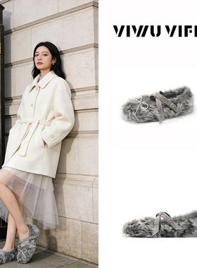 V5 VIWU·VIFIVE「雾灵」平底单鞋女秋冬公主风法式浅口毛毛鞋子