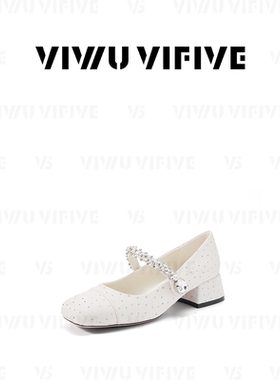 V5 VIWU·VIFIVE「绾星」粗跟女鞋法式小香风水钻高跟玛丽珍单鞋