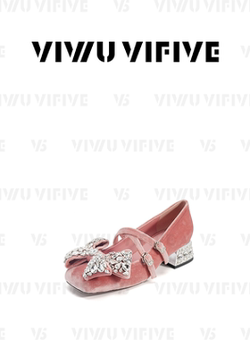 V5 VIWU·VIFIVE「语蝶·高跟」粗跟单鞋公主甜美风水钻玛丽珍鞋