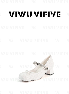 V5 VIWU·VIFIVE「云兮」玛丽珍鞋仙女风蝴蝶结水钻带粗跟单鞋子