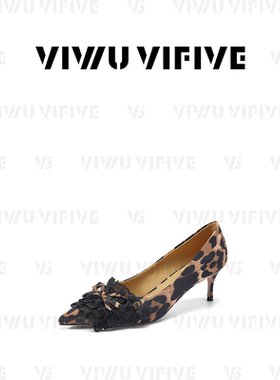 V5 VIWU·VIFIVE「夜绾·高跟」尖头单鞋法式蕾丝豹纹蝴蝶结女鞋