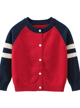 27kids品牌纯棉童装男童女童春秋季儿童毛衣开衫外套针织红色春装