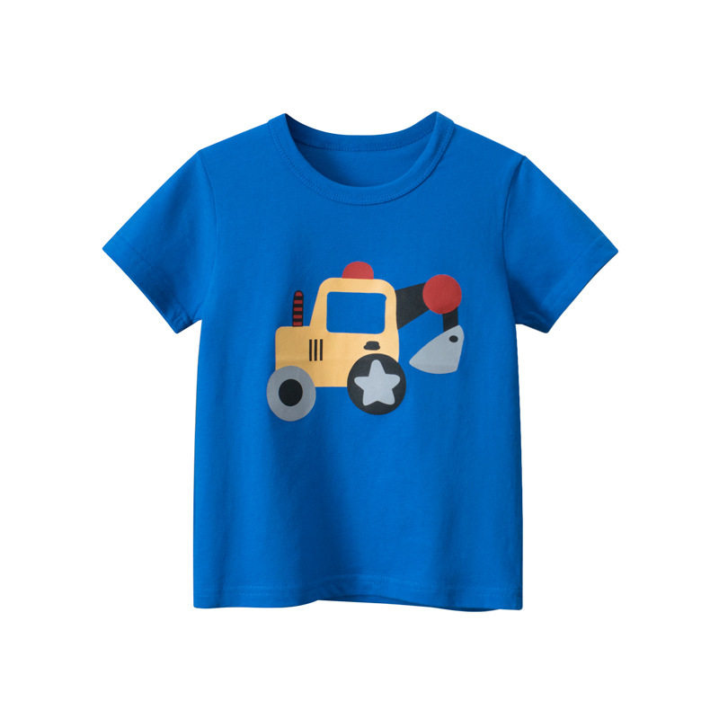 27kids韩版品牌童装儿童短袖T恤男童卡通挖土机工程车2026夏季