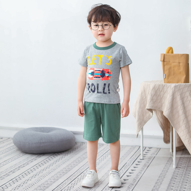 27kids男童纯棉夏季套装童装薄款儿童短袖T恤中裤两件套休闲运动