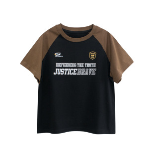 t恤中大童男生女青年字母半袖 Grrr品牌精梳纯棉夏季 男童拼色短袖