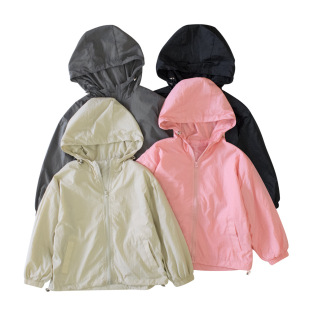 grrr童装休闲轻薄外套运动春秋季儿童中大童纯色拉链连帽衫男女孩