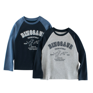 GRRR纯棉新款韩版中大童春装上衣 童装童长袖t恤插肩男孩打底衫