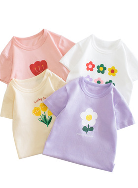27home品牌童装纯棉儿童短袖t恤女童夏装宝宝2026花朵印花上衣