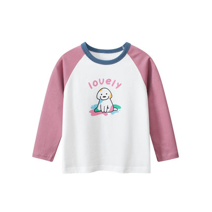 27home纯棉童装新品2026春装女童长袖T恤卡通小狗衣服打底衫春秋