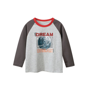 韩版 T恤宝宝打底衫 男童秋装 插肩字母印花长袖 拼袖 27kids纯棉童装