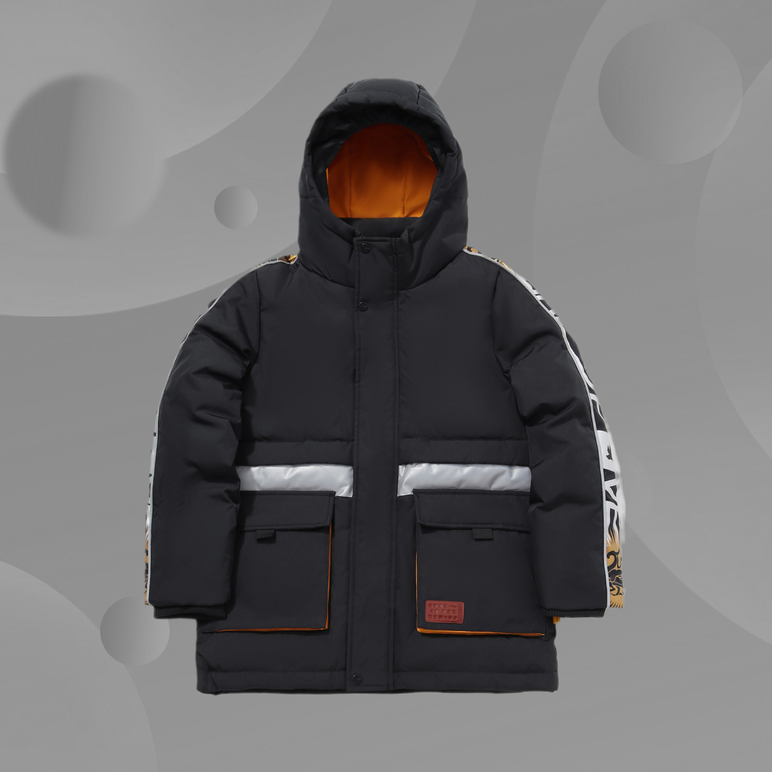 李宁正品男童BADFIVE篮球时尚宽松保暖防风中长款羽绒服YYMQ035