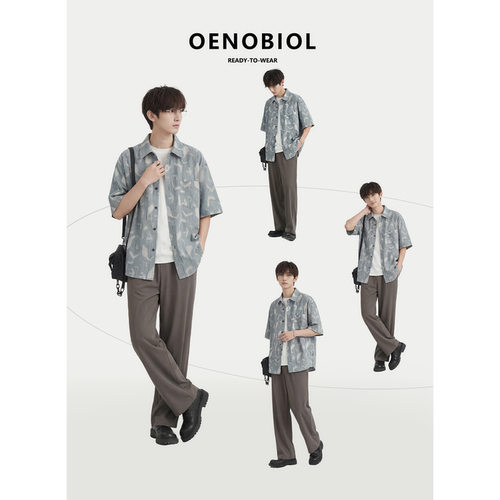 美式学院风男士夏季短袖透气衬衫