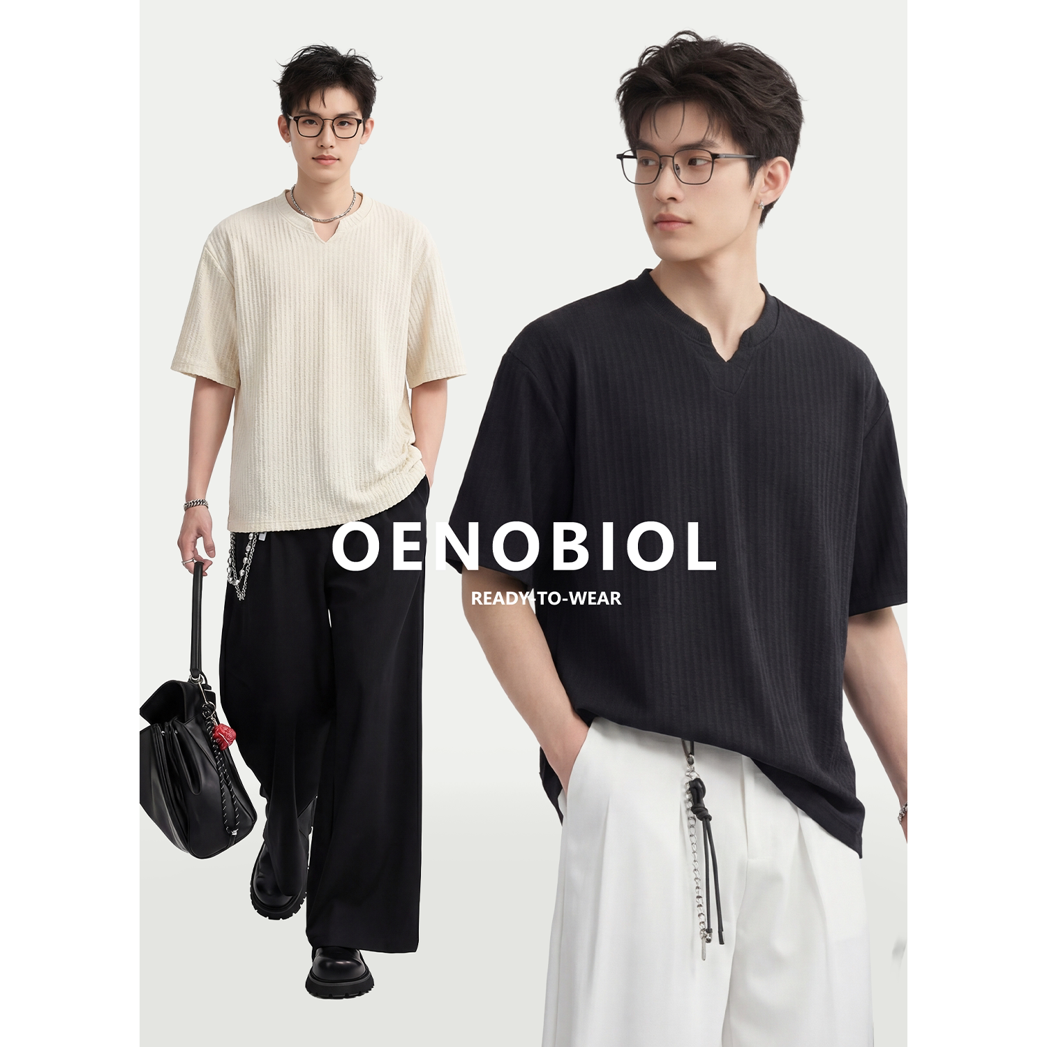 【绵密柔软】正肩显瘦半开领T恤短袖男士轻薄肌理感夏季凉感上衣