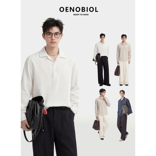 复古港风亚麻男士长袖衬衫