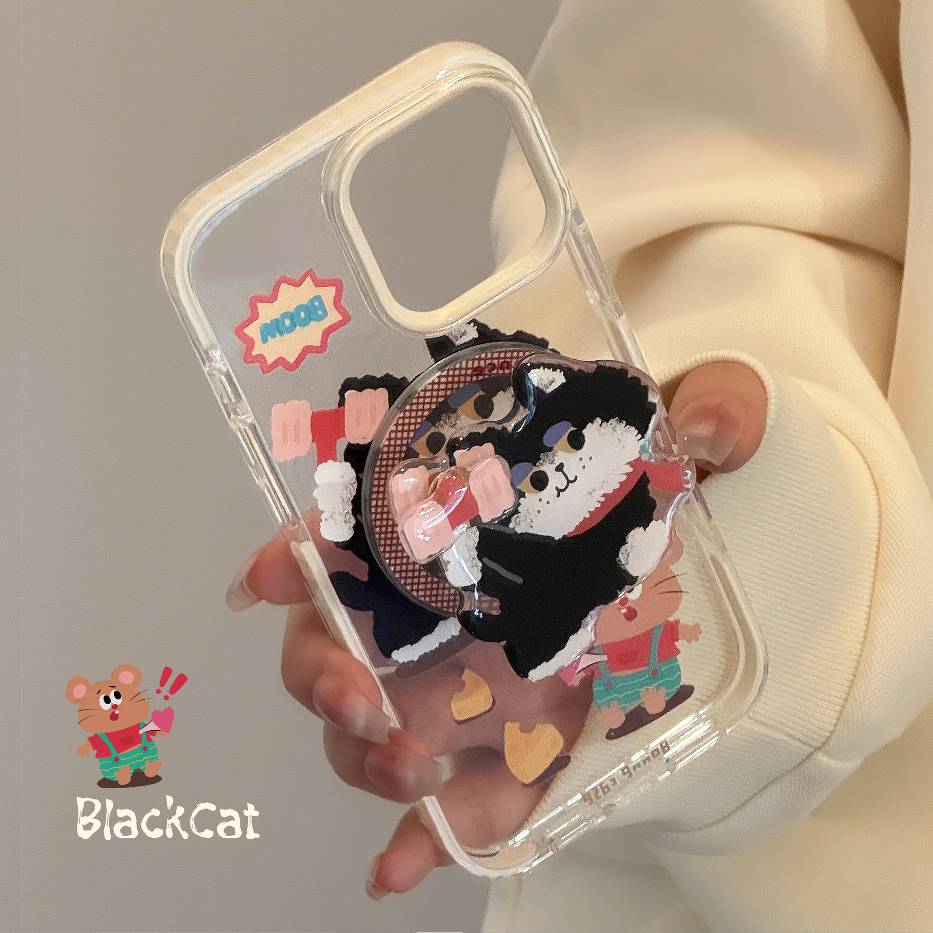 官官同学锤子猫咪旋转支架适用苹果16promax手机壳iphone15可爱卡通14新款透明13高级感12防摔11磁吸软保护套