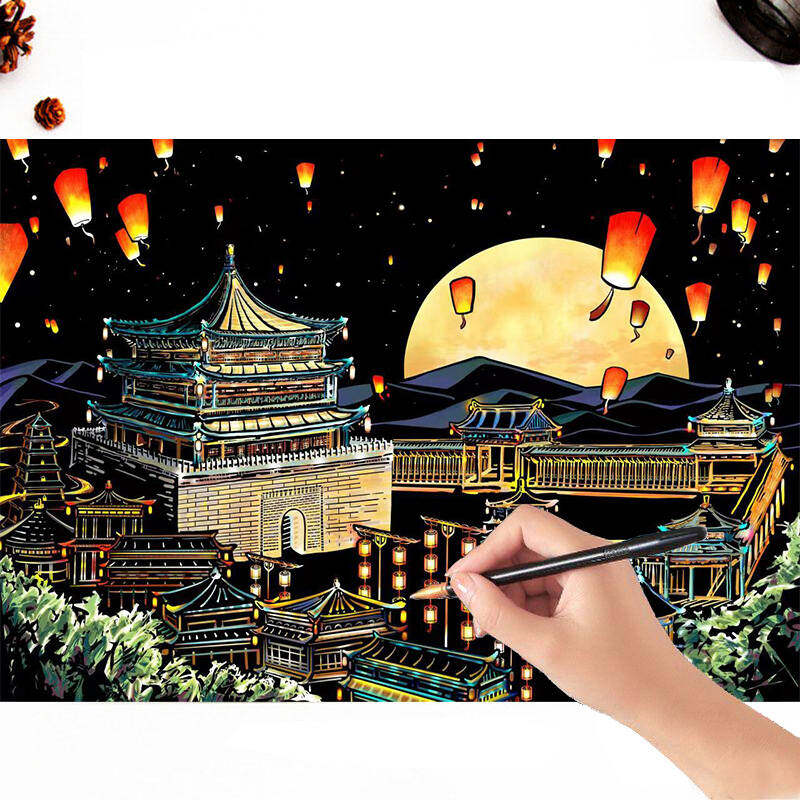 DIY夜景城市刮刮画手工刮画礼物图片