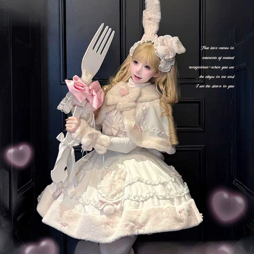 【兔团子】冬季doll感两件套毛绒斗篷套装蝴蝶结保暖