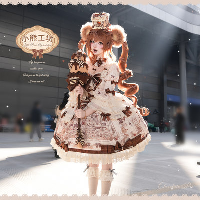 【小熊工坊】巧克力小熊柄图甜系dress型Lolita连衣裙/喜欢请收藏