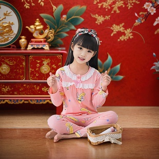 甜美睡衣女士春秋新款 长袖 韩版 可爱公主风纯亲子儿童家居服套装