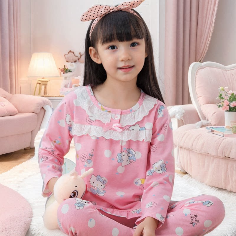 睡衣春秋长袖可外宽松甜美花边可爱娃娃卡通家居服公主套装